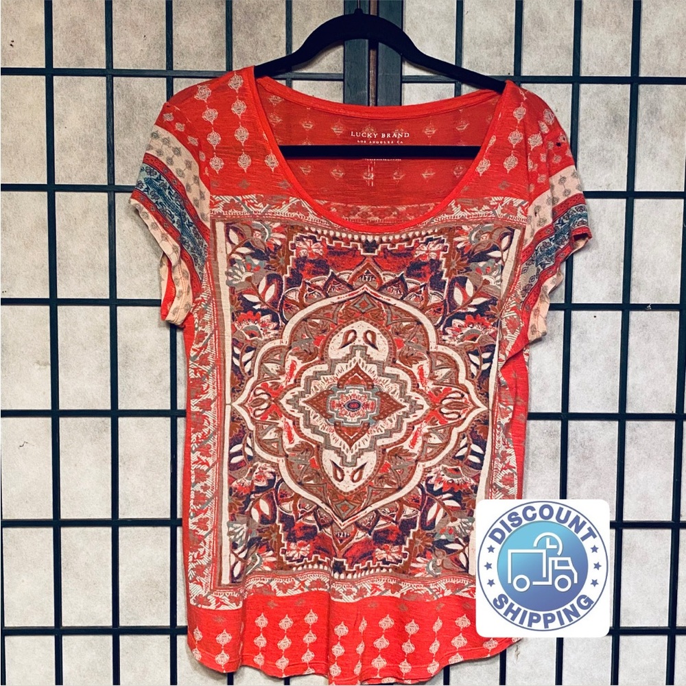 Lucky Brand Tee Coral Red Size M